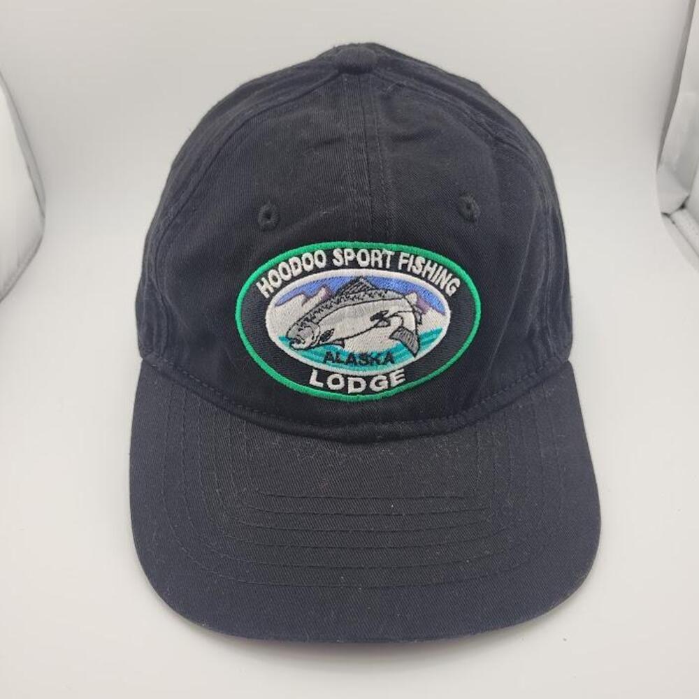 Hoodoo Sport Fishing Lodge Alaska Hat Cap Strap Back Black Patch Outdoor Mens